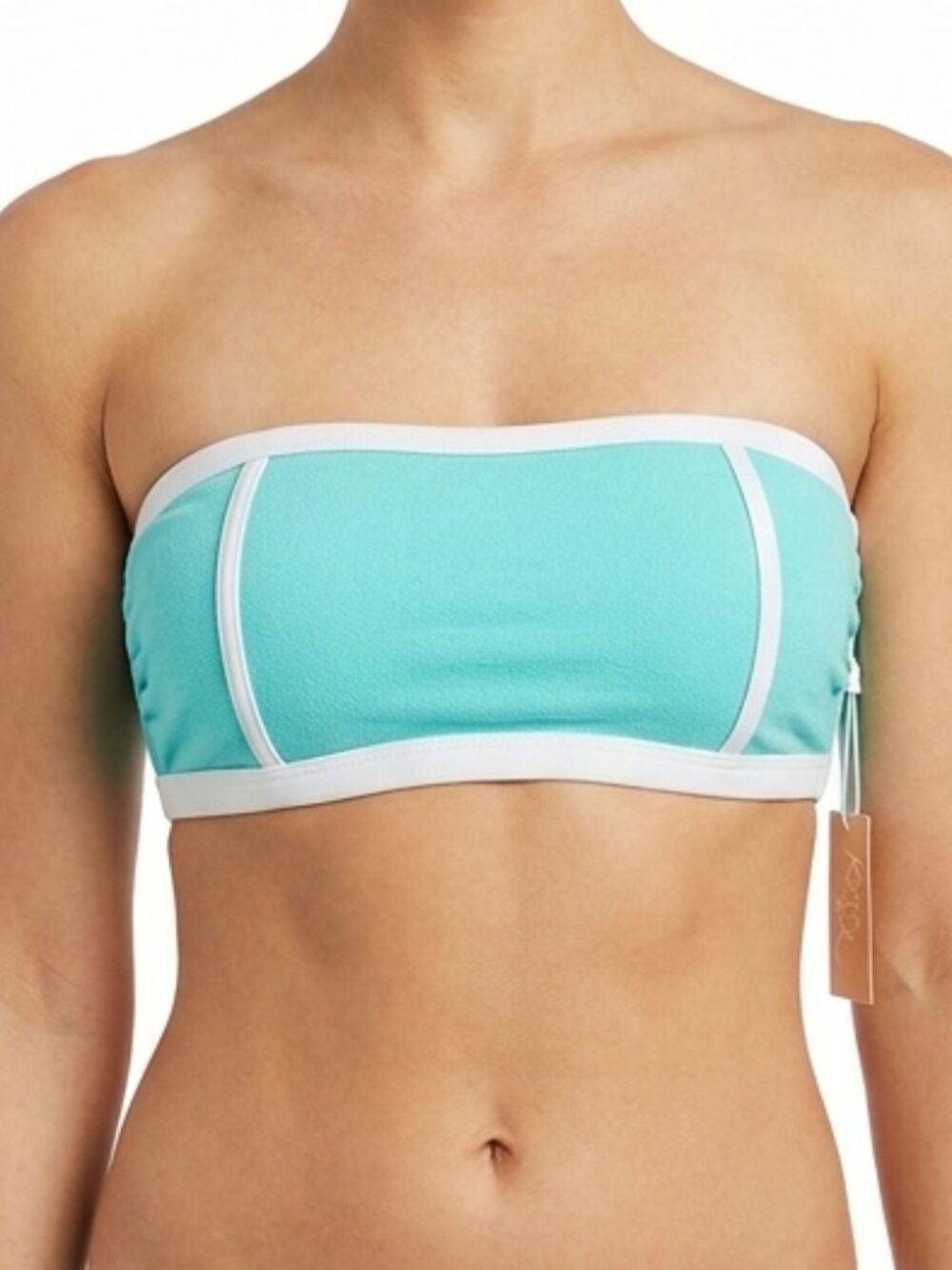 Kona Sol Aqua Teal Ribbed Bandeau Bikini Top White Trim Size 2X NWT